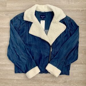 Sherpa-Lined Denim Jacket - Blue and Cream